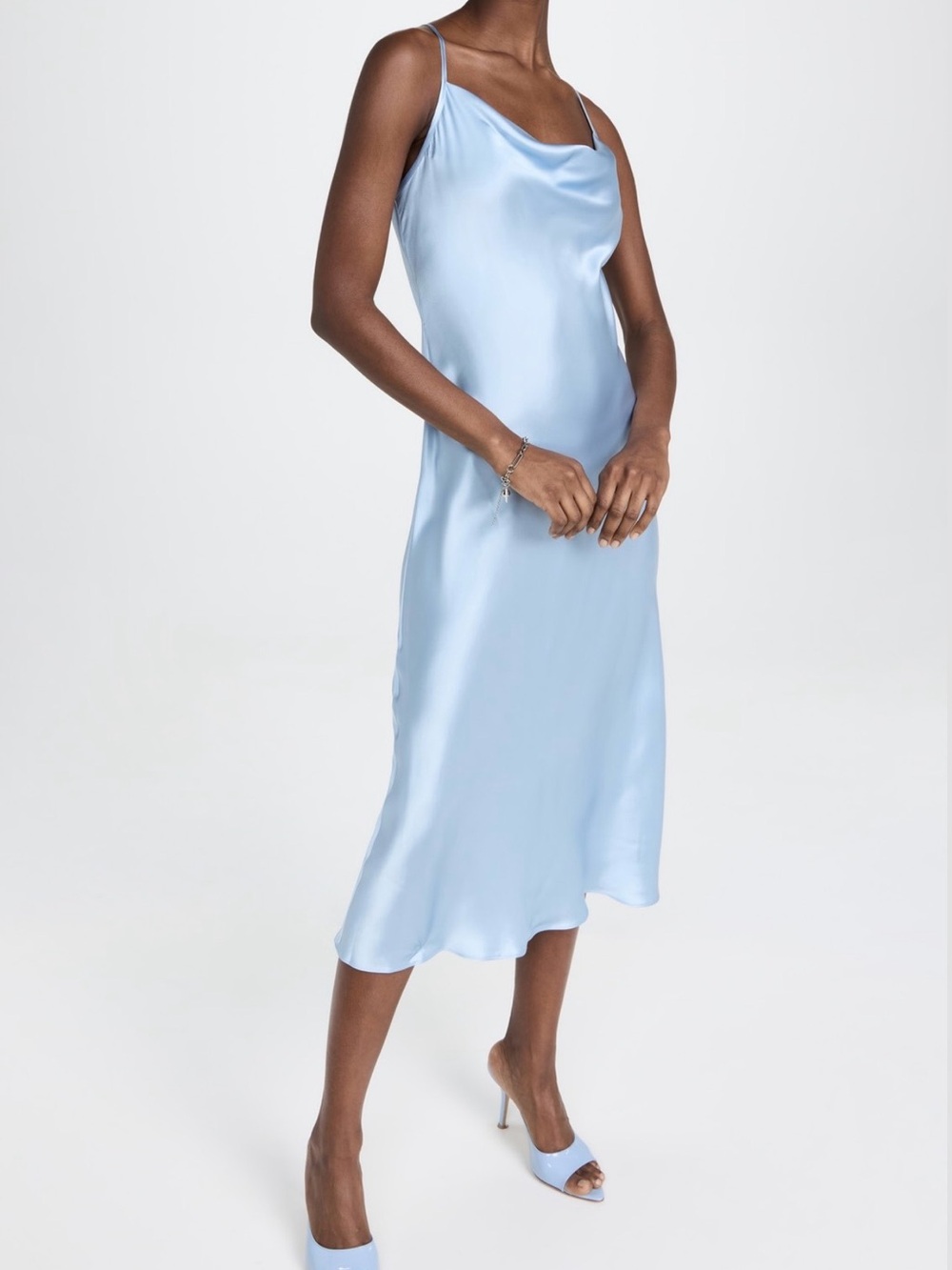 bebe Light Blue Satin Maxi Slip Dress